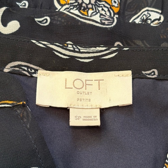 LOFT Paisley Midi Dress Flowy Bishop Sheer Sleeves V-neck Floral Fall Peasant SP - Picture 6 of 9